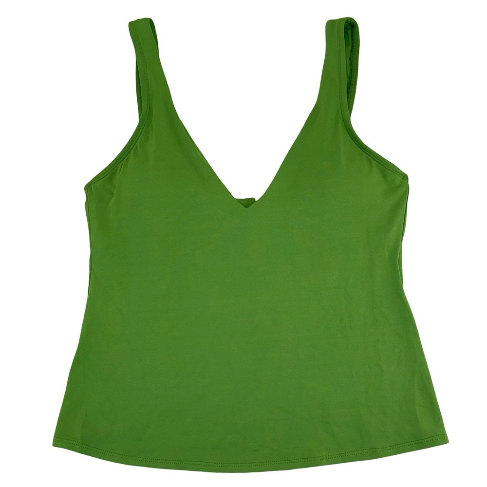 Robin Piccone Ava Tie Back Olive Green Tankini Top Small Shelf Bra Removable Cup